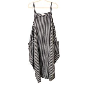 Made In Italy 100% Linen Lagenlook Striped Balloon Pinafore Dress One Size EUC